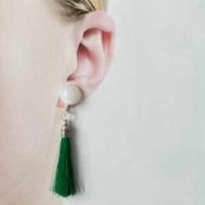 Green and White Tassel Earrings